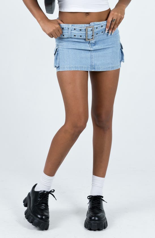 Princess Polly Iconic Belted Denim Cargo Miniskirt In Denim