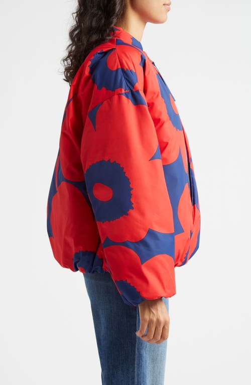 Shop Marimekko Unikko Lightweight Padded Bomber Jacket In Red Blue