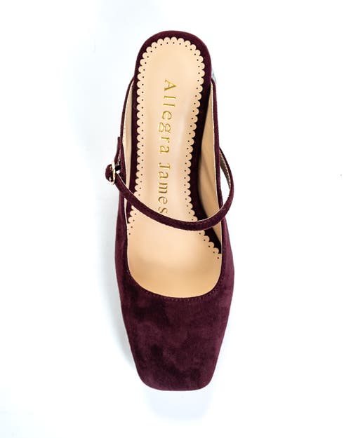 Allegra James Women's Brown / Red Lola Burgundy Suede Square Toe Mary Jane Comfortable Day Or Evening Mule In Wine