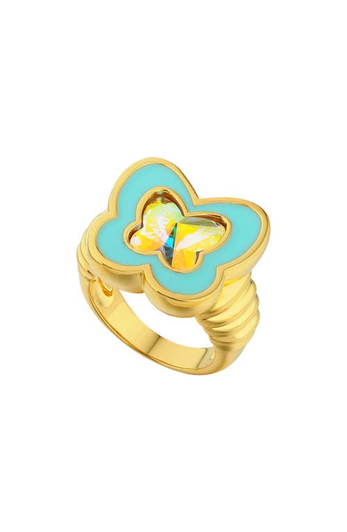 Shop July Child Y2k Butterfly Blue Ring In Gold/blue Enamel/swarovski