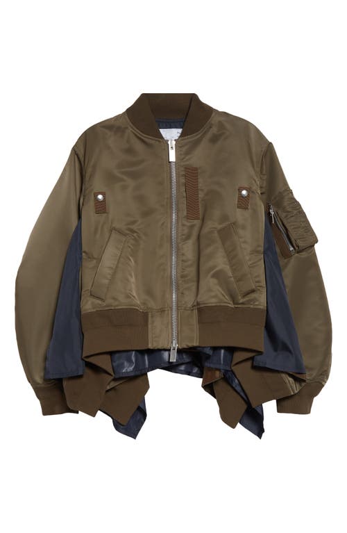 Shop Sacai Mixed Media Bomber Jacket In Dark Beige