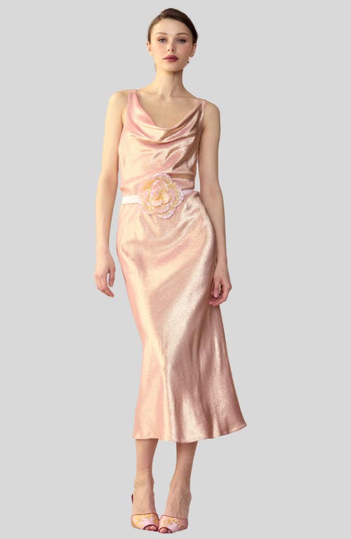 Cynthia Rowley Shimmering Siren Top In Metallic Rose Gold