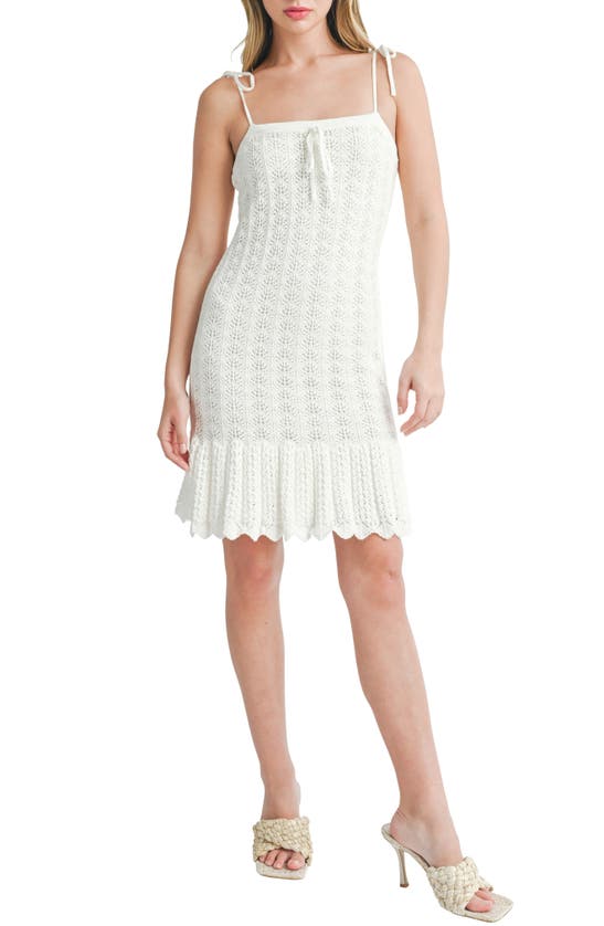 Shop Lush Tie Strap Pointelle Knit Sweater Dress In White