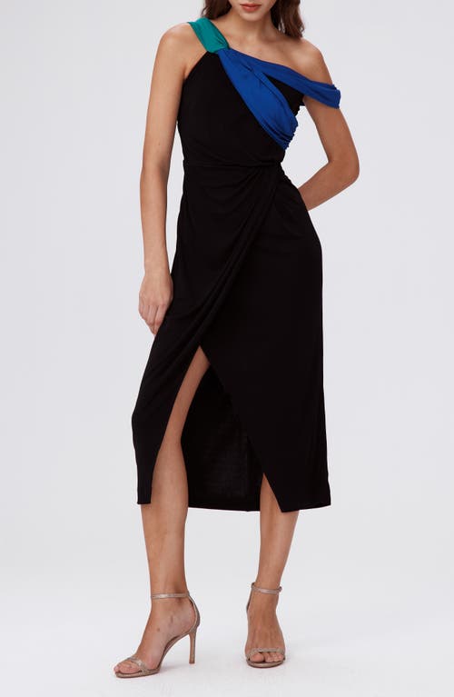 Shop Diane Von Furstenberg Terin Colorblock One-shoulder Dress In Black/royal Blue/emerald