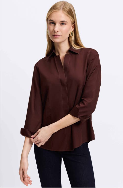 Foxcroft Brooke Grosgrain Trim Cotton Button-up Shirt In Chicory Coffee
