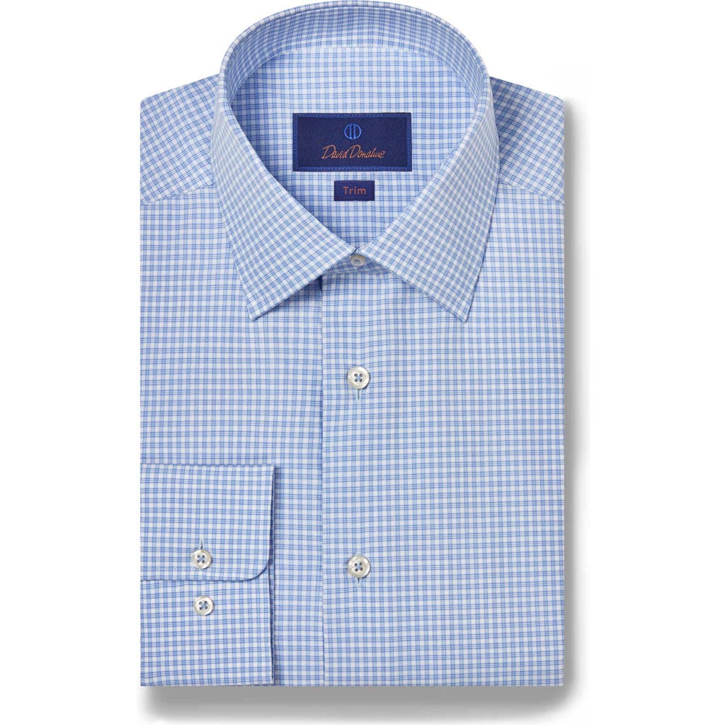 David Donahue Trim Fit Dobby Microcheck Dress Shirt In Blue/white