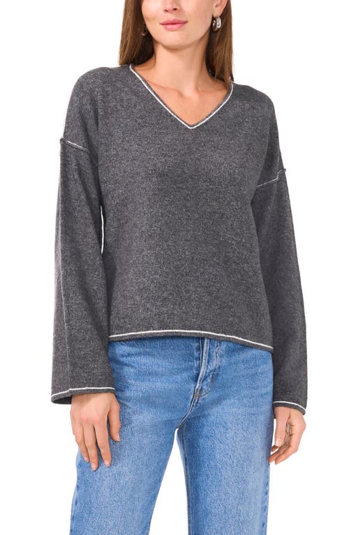 Shop Vince Camuto Contrast Detail V-neck Sweater In Medium Heather Grey