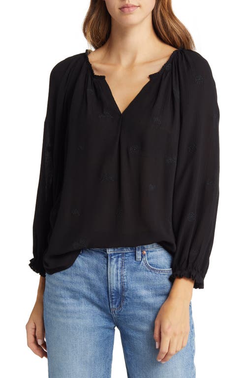 Wit & Wisdom Embroidered Split Neck Top in Black