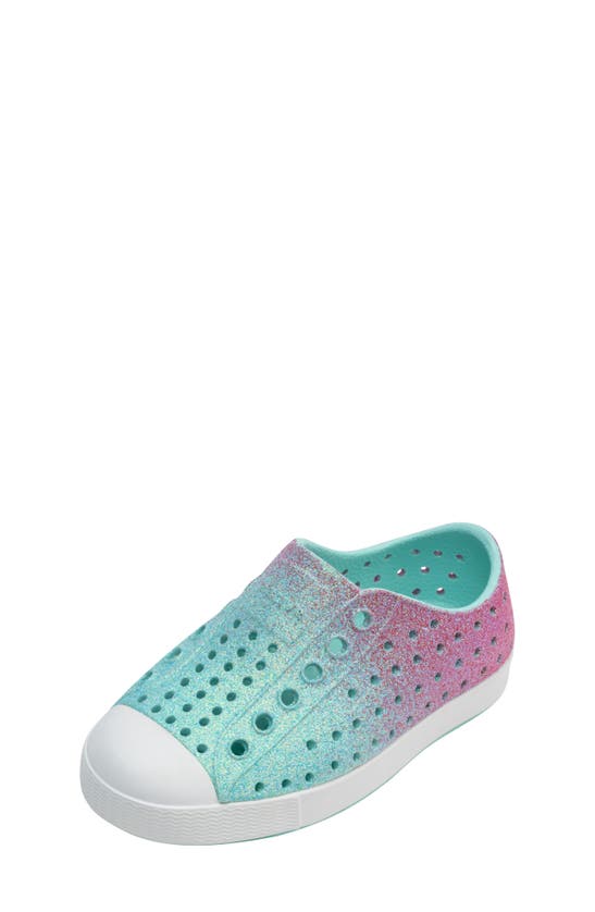 Native Shoes Kids' Jefferson Bling Glitter Slip-on Sneaker In Hydrangea Bling/ Shell White