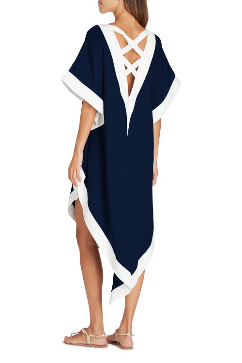 Shop Valimare Aria High-low Crepe De Chine Cover-up Dress In Navy Blue