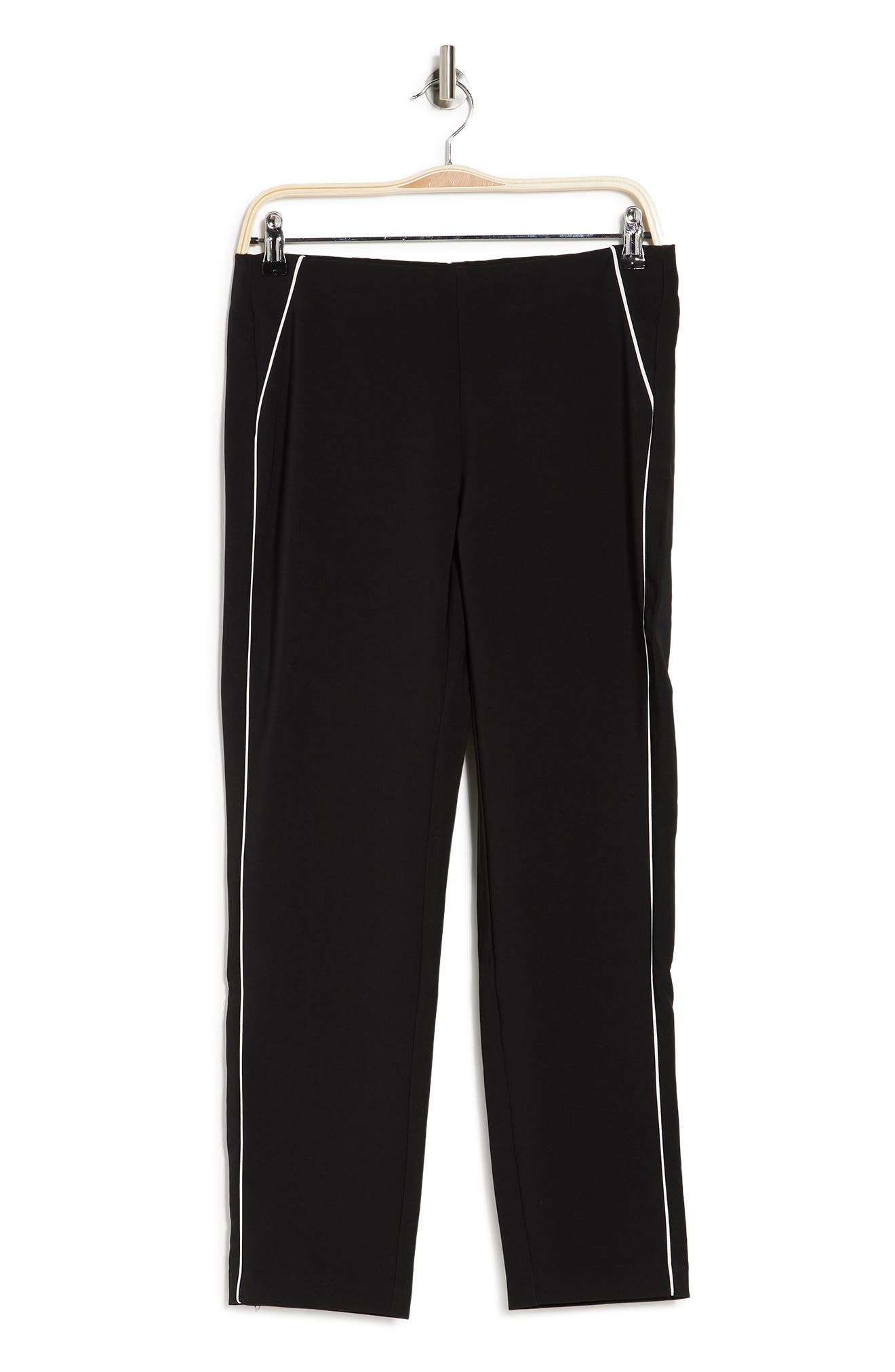 Adrianna Papell Contrast Piping Pull-on Pants In Blckivry