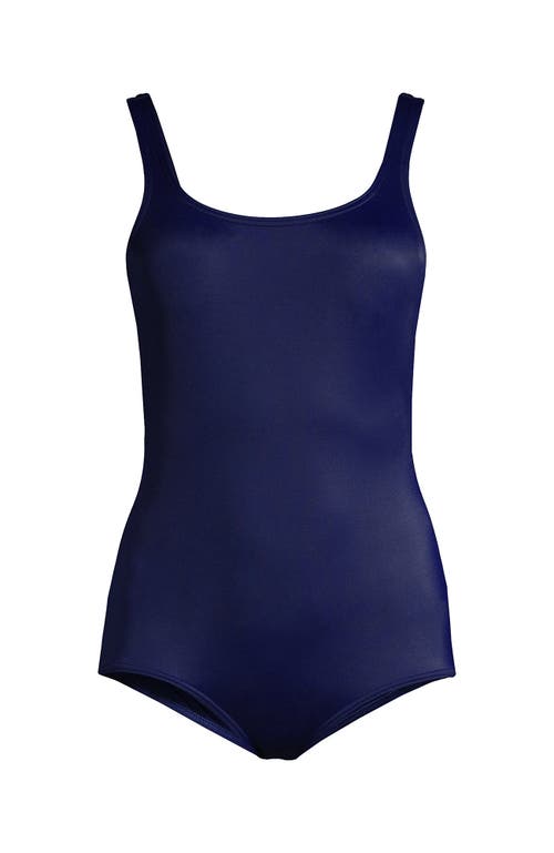 Shop Lands' End Long Chlorine Resistant Scoop Neck Soft Cup Tugless Sporty One Piece Swimsuit In Deep Sea Navy