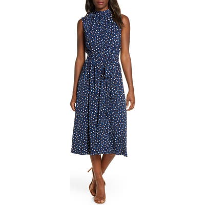 Leota Mindy Shirred Midi Dress, Blue