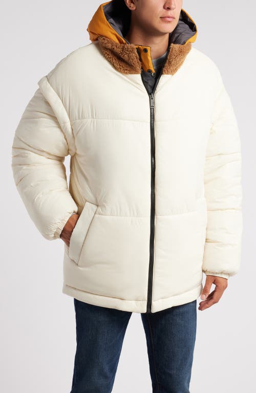 Shop Ugg(r) Kristian Fleece Collar Water Resistant Reversible Puffer Jacket With Removable Sleeves In Black/cream