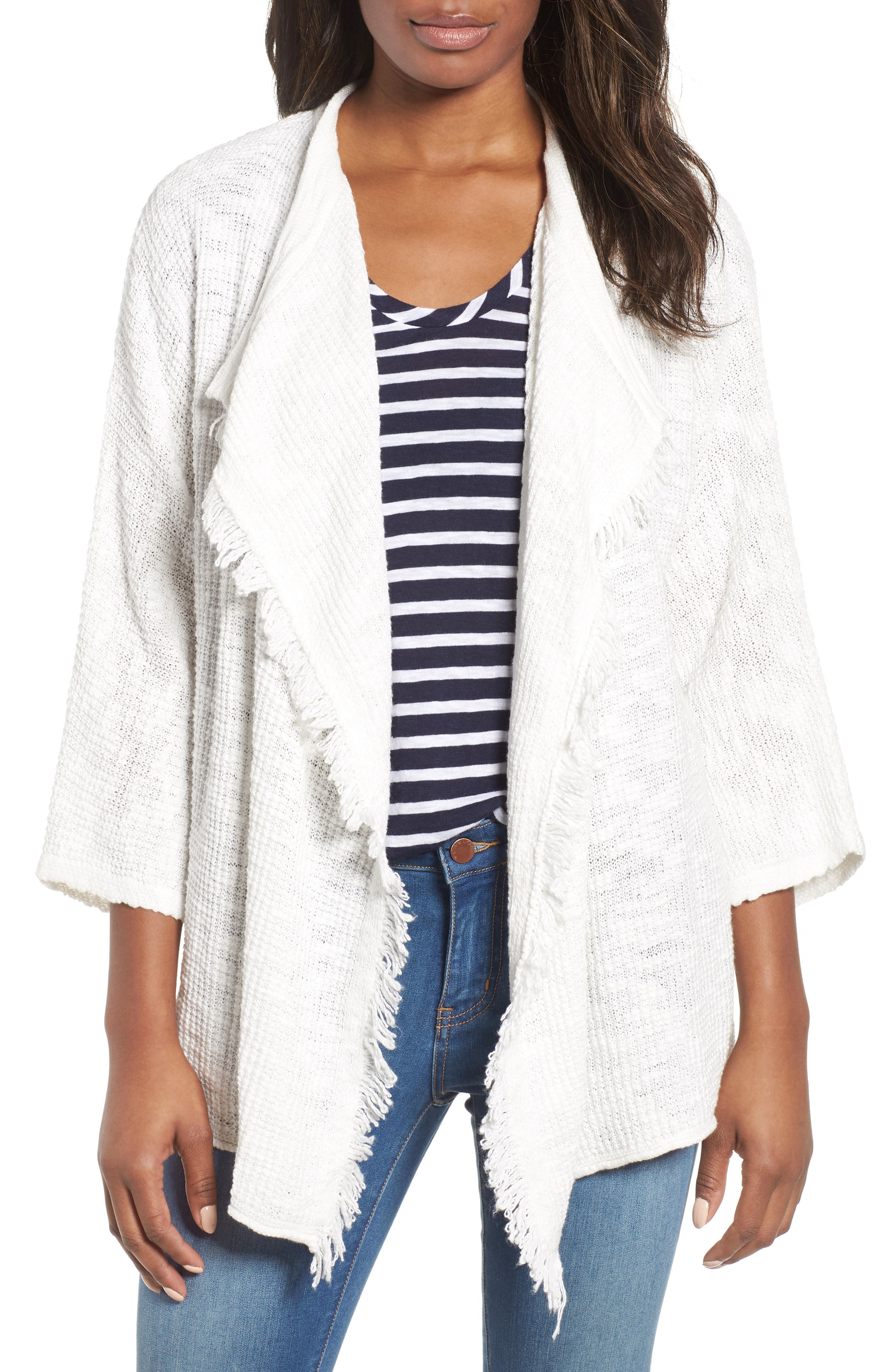 Caslon Drape Front Cotton Blend Cardigan, Ivory