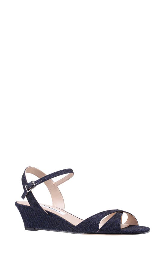 Nina Flora Ankle Strap Wedge Sandal In Navy