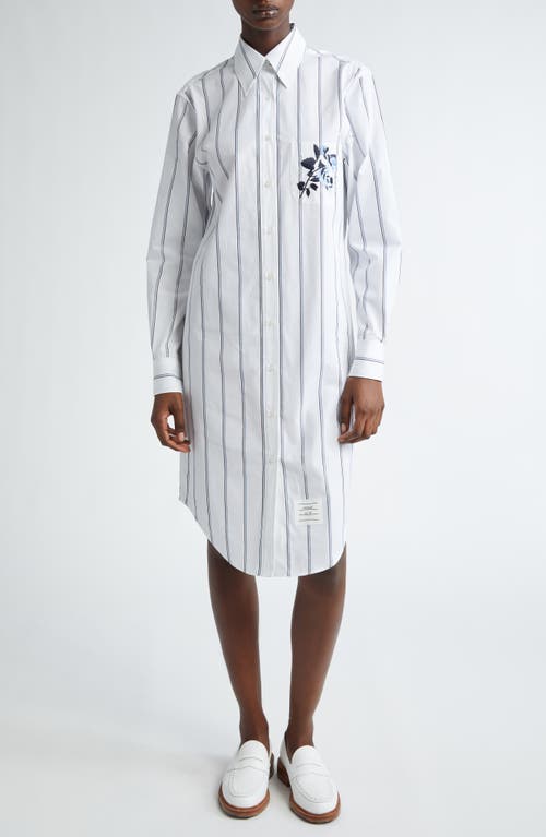 Thom Browne Floral Embroidered Stripe Long Sleeve Cotton Shirtdress White at Nordstrom, Us