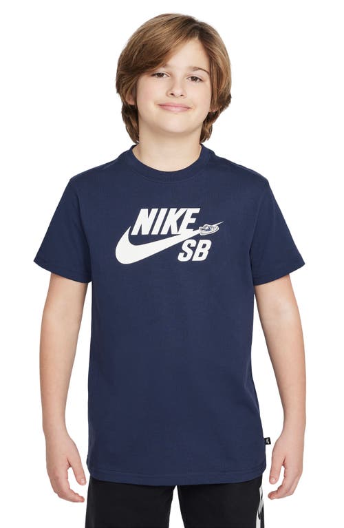 Shop Nike Kids' Sportswear Logo Cotton Graphic T-shirt In Midnight Navy