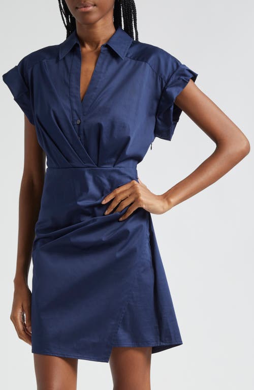 Shop Veronica Beard Lorenza Cotton Blend Mini Shirtdress In Marine