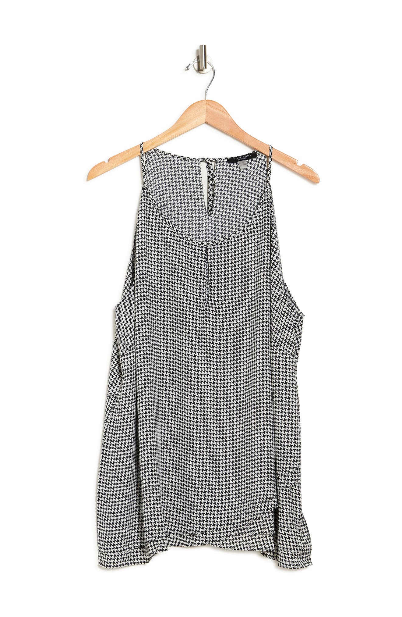 T Tahari Scoop Neck Double Layer Camisole In Black/white Houndstooth