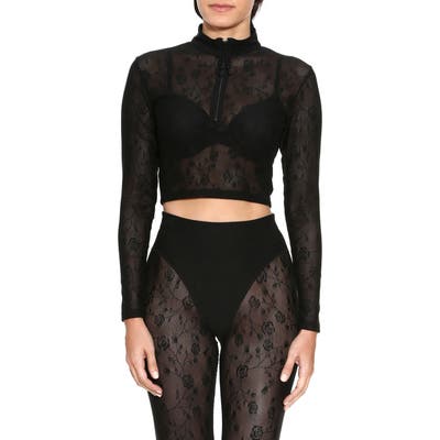 Adam Selman Sport Long Sleeve Crop Quarter Zip Pullover, Black