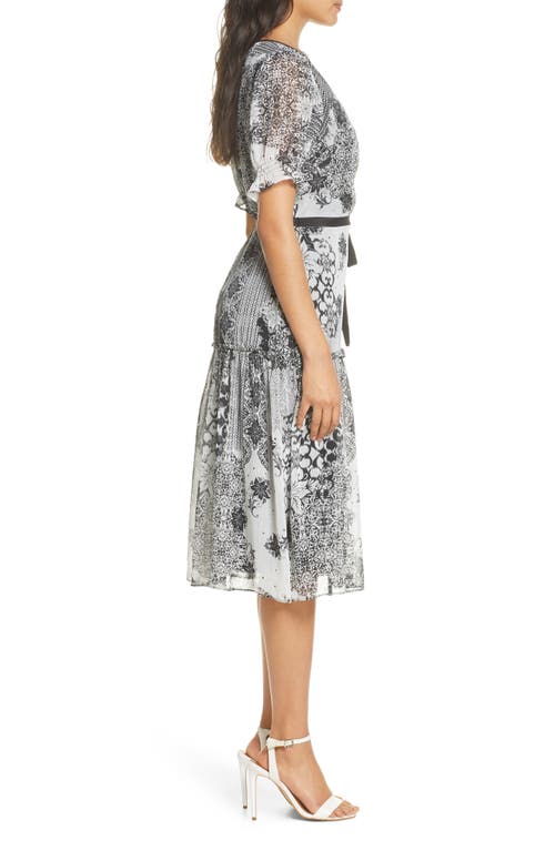 Shop Donna Ricco Mixed Print Metallic Stripe Faux Wrap Dress In Ivory/black