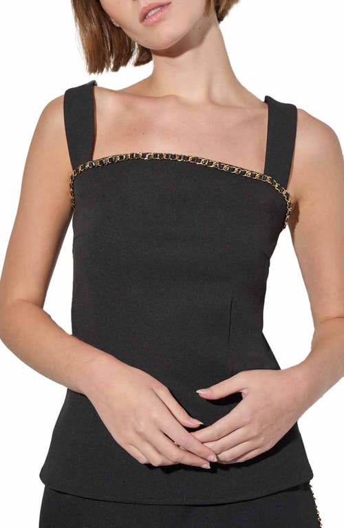 Shop Ming Wang Chain Trim Crepe Top In Black/gold