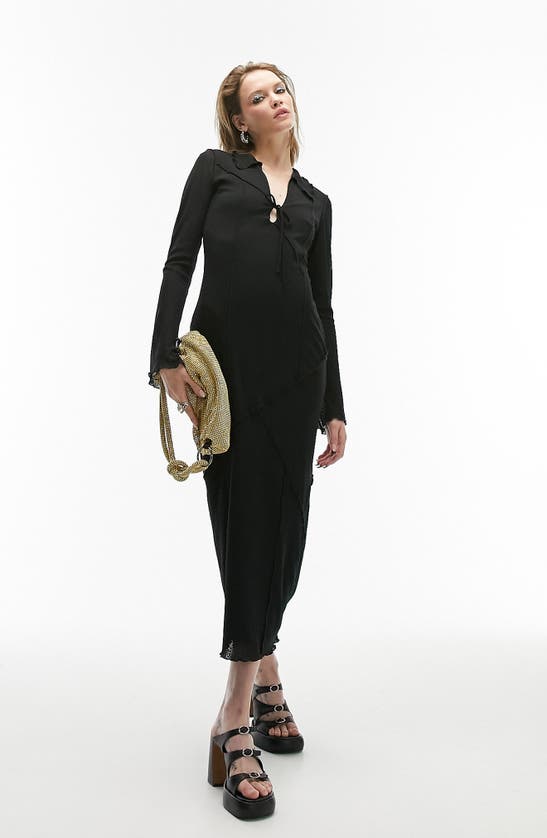 Shop Topshop Long Sleeve Mesh Midi Dress In Black