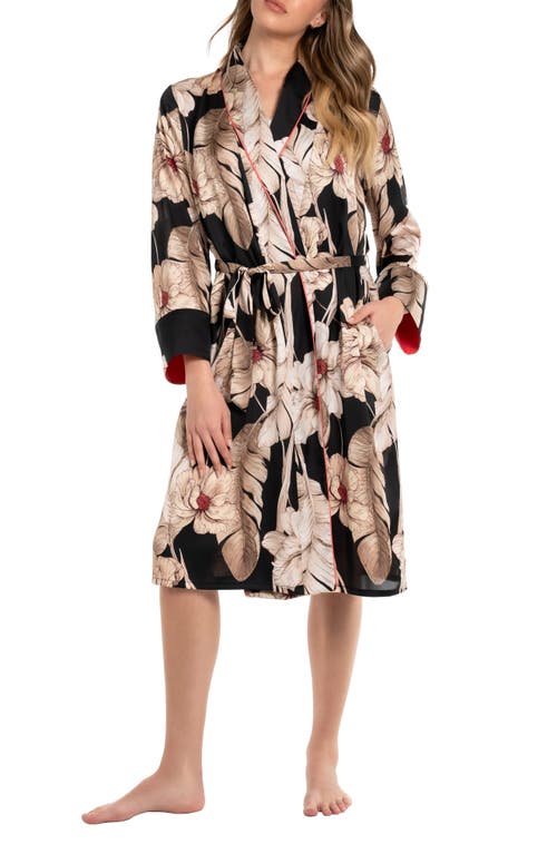 Midnight Bakery Floral Satin Wrap Robe In Summer Song/black