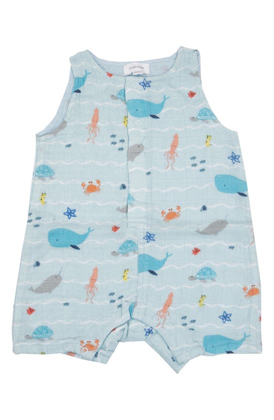 Angel Dear Babies' Undersea Stripe Organic Cotton Bubble Romper In Blue
