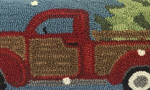 R16 Home Vintage Holiday Truck Indoor/outdoor Throw Pillow In Denim Multi