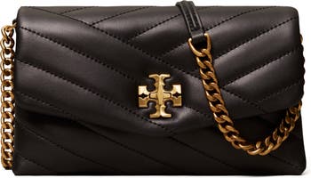 Tory Burch, Bags, Tory Burch Womens Leather Kira Chevron Powder Coated  Chain Wallet All Black Nwt