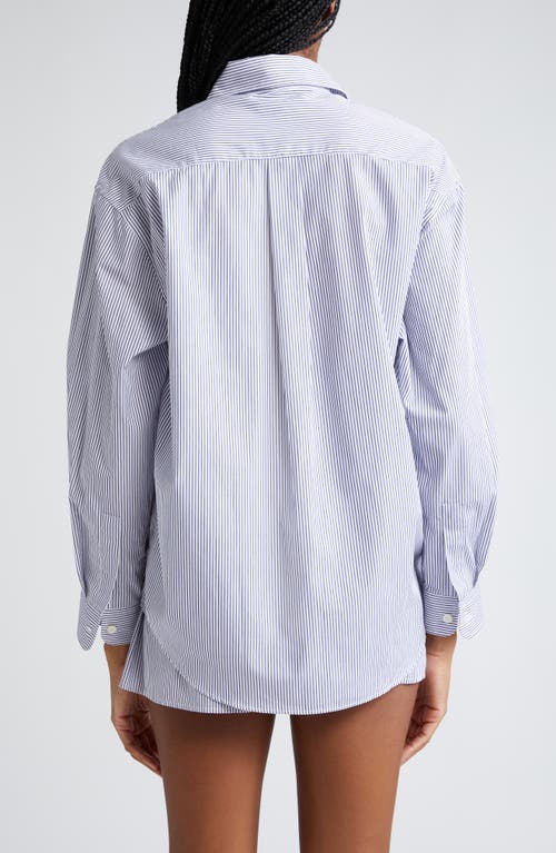 Shop Sporty And Rich Sporty & Rich Stripe Cotton Button-up Shirt In White/navy Thin Stripe