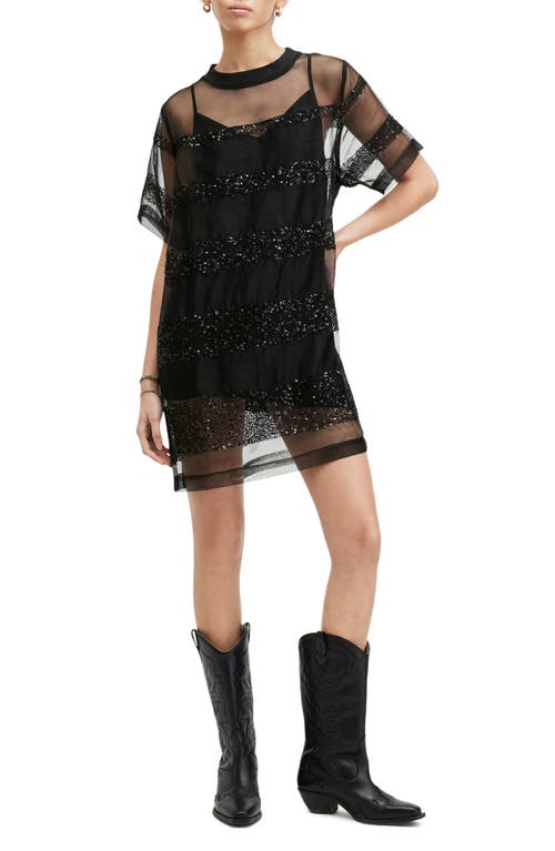 AllSaints Izabela Sheer Bead & Sequin Minidress Black at Nordstrom, Us