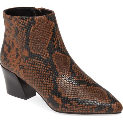Kensie Letitia Snake Embossed Bootie, Brown