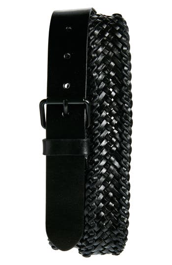 Allsaints Woven Leather Belt In Black/matte Black