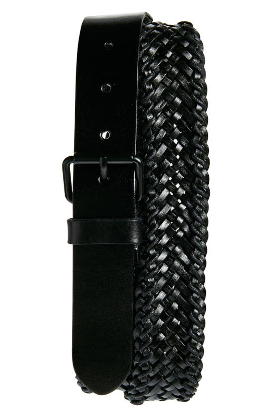 Allsaints Woven Leather Belt In Black / Matte Black