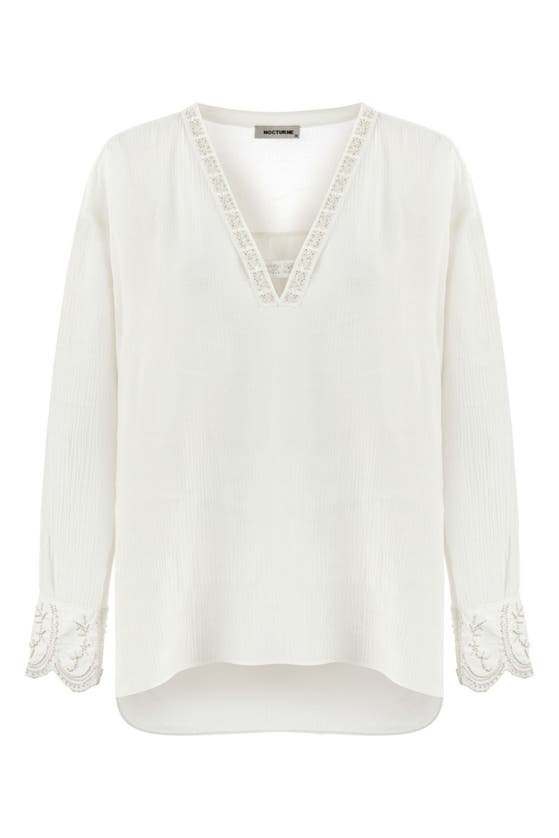 Shop Nocturne Stone Embroidered Blouse In White