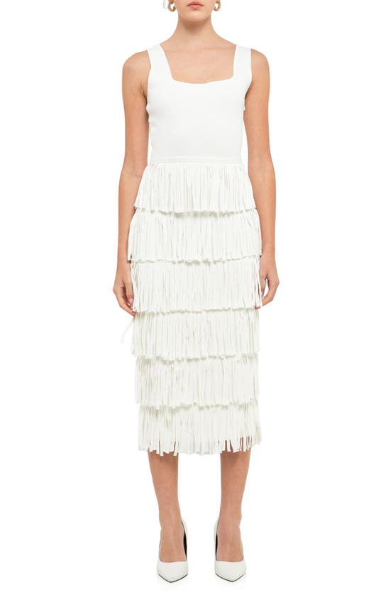 Endless Rose Fringe Midi Sweater Dress In Cream