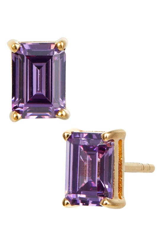 Savvy Cie Jewels Vermeil Sterling Silver Emerald Cut Cz Box Stud Earrings In Amethyst - February