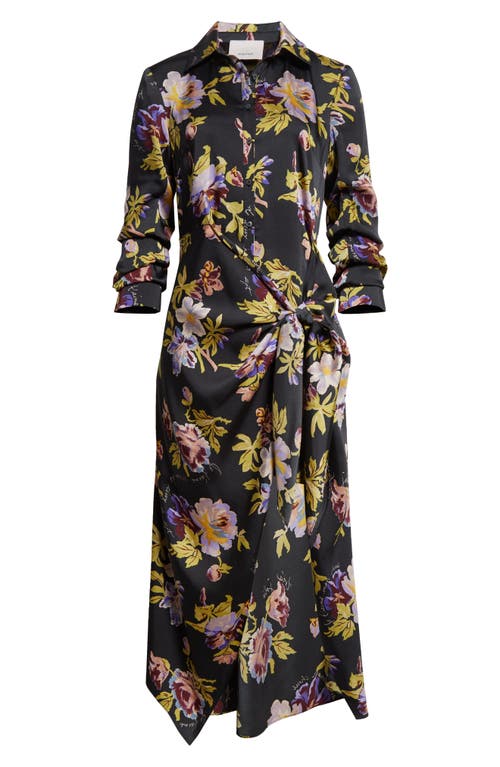 Shop Cinq À Sept Brigitte Floral Midi Shirtdress In Black Multi