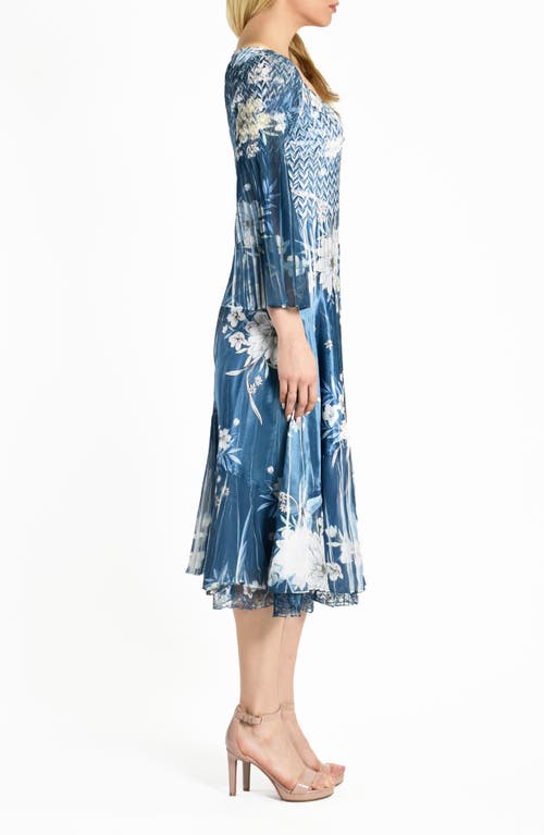 KOMAROV KOMAROV CHARMEUSE & CHIFFON MIDI DRESS 