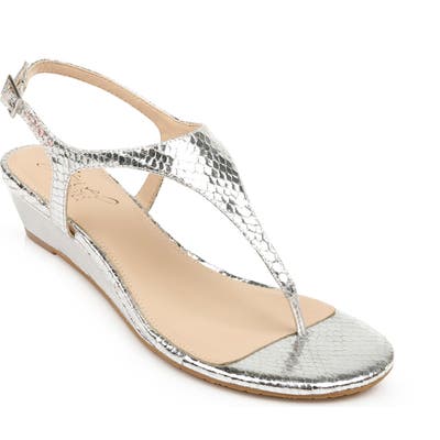 Jewel Badgley Mischka Brea Snake Embossed Wedge Sandal, Metallic