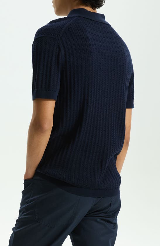 Shop Theory Cable Short Sleeve Cotton Blend Polo Sweater In Baltic