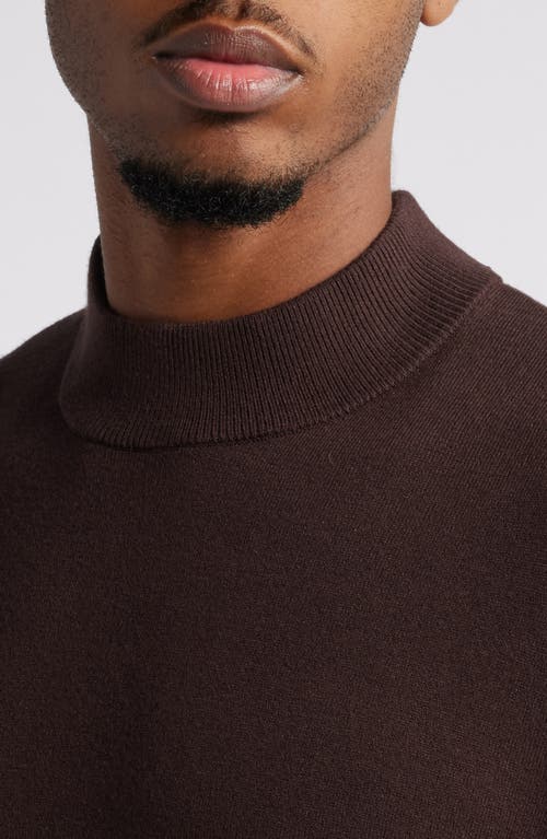 Shop Open Edit Solid Mock Neck Sweater In Brown Bean