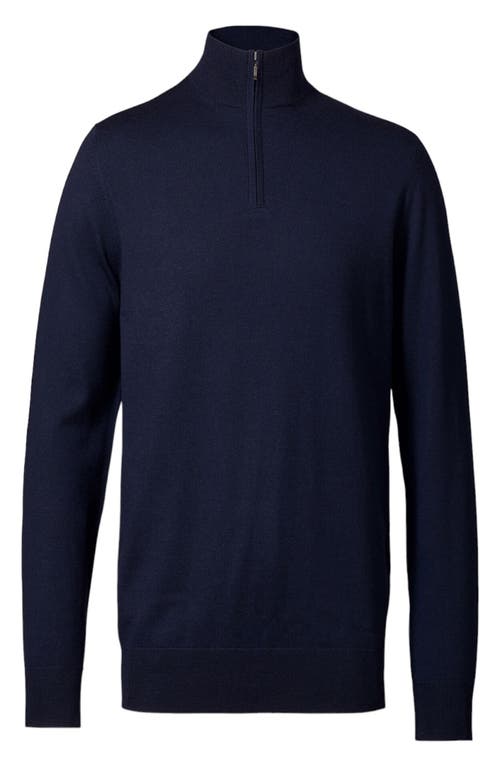 Merino Wool Quarter Zip Sweater in Navy
