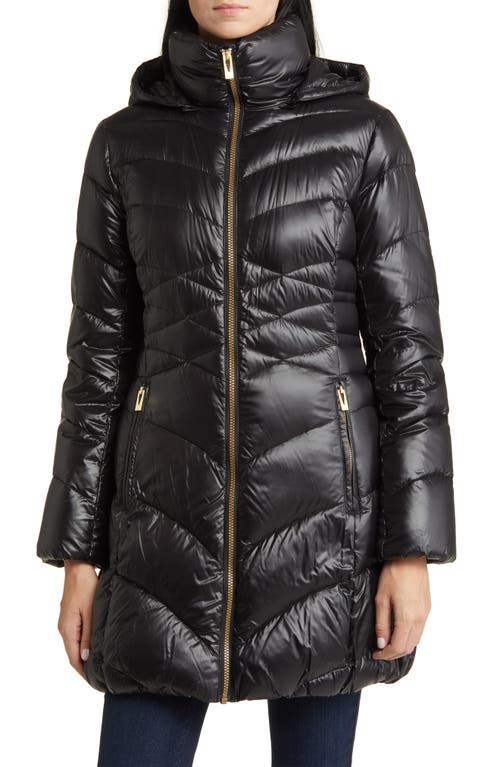Quilted Puffer Jacket with Removable Hood in Black