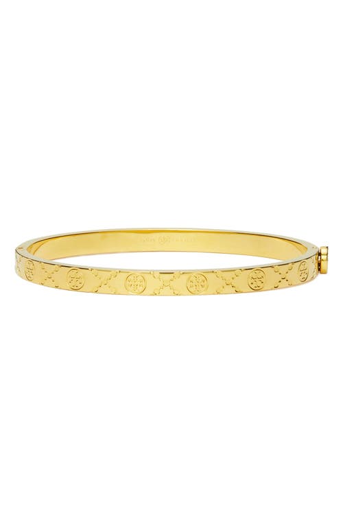 Tory Burch T Monogram Hinge Bracelet In Tory Gold