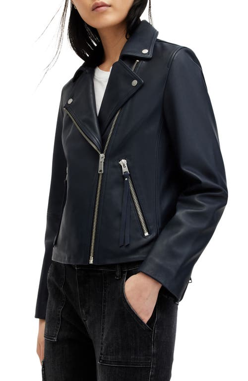 Shop Allsaints Dalby Leather Biker Jacket In Midnight Blue