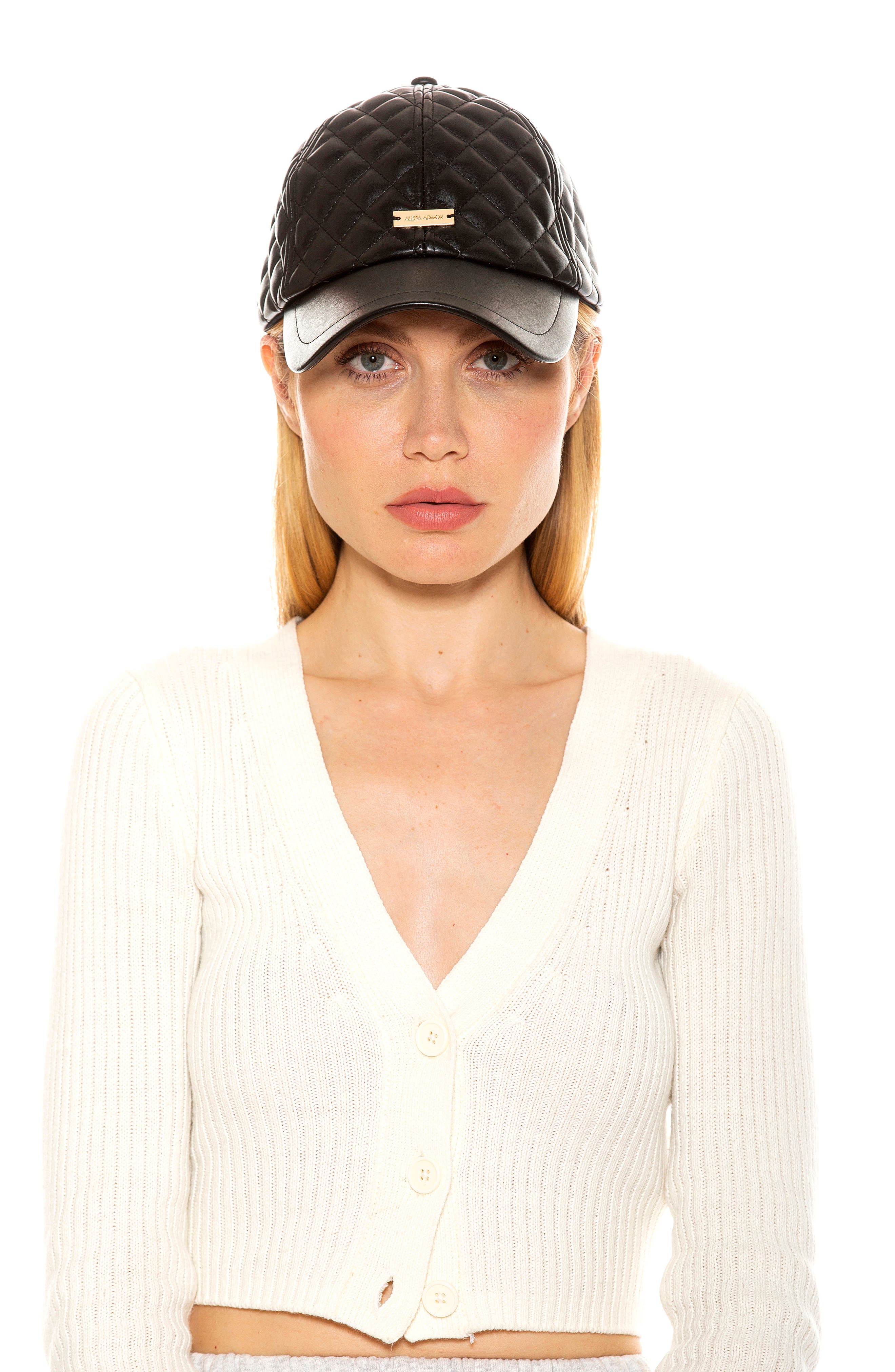 Alexia Admor Diamond Quilted Pleather Baseball Cap In Black